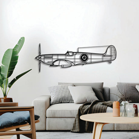 Spitfire MK IX front view 3D metal décor, elevated 1 cm from wall, ready‑to‑hang aviation piece