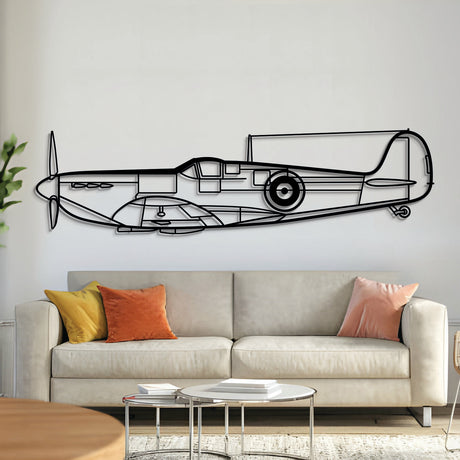Spitfire Mk II WWII fighter plane metal wall art – laser-cut matte black steel silhouette