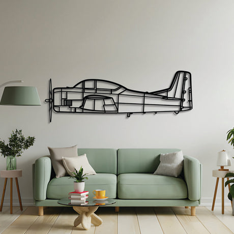 2 mm steel T‑28 Trojan wall art, laser‑cut matte finish, floats 1 cm off the wall for dynamic 3D effect