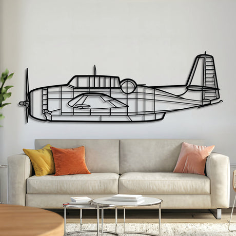 TBM‑3N Avenger night torpedo bomber silhouette metal wall art – laser‑cut 2 mm steel, textured matte powder‑coat, ready to hang