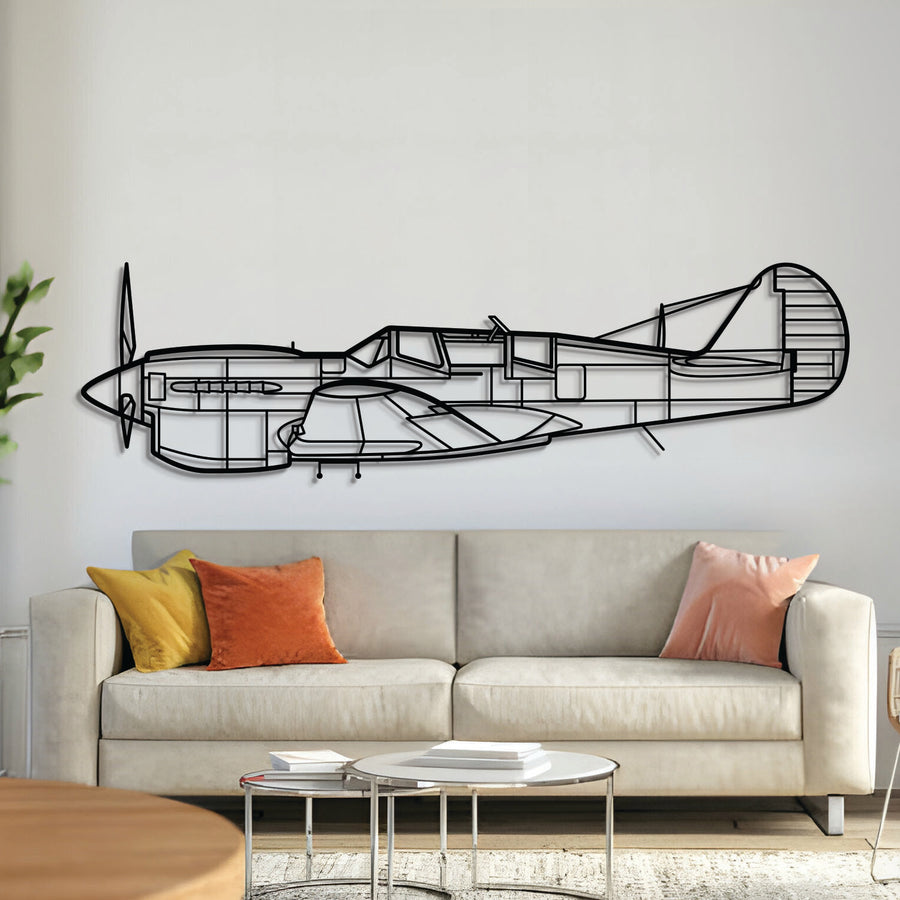 TP‑40N Warhawk metal aircraft wall art, laser‑cut 2 mm steel with matte powder coat and floating 3D effect