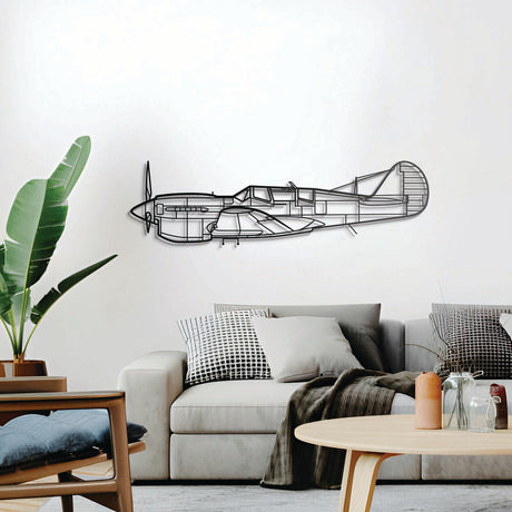 TP‑40N Warhawk wall décor, textured matte steel lifted 1 cm via elevation screws for sleek floating design