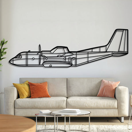 Transall C-160 military transport silhouette — laser-cut matte black metal wall art with floating 3D effect