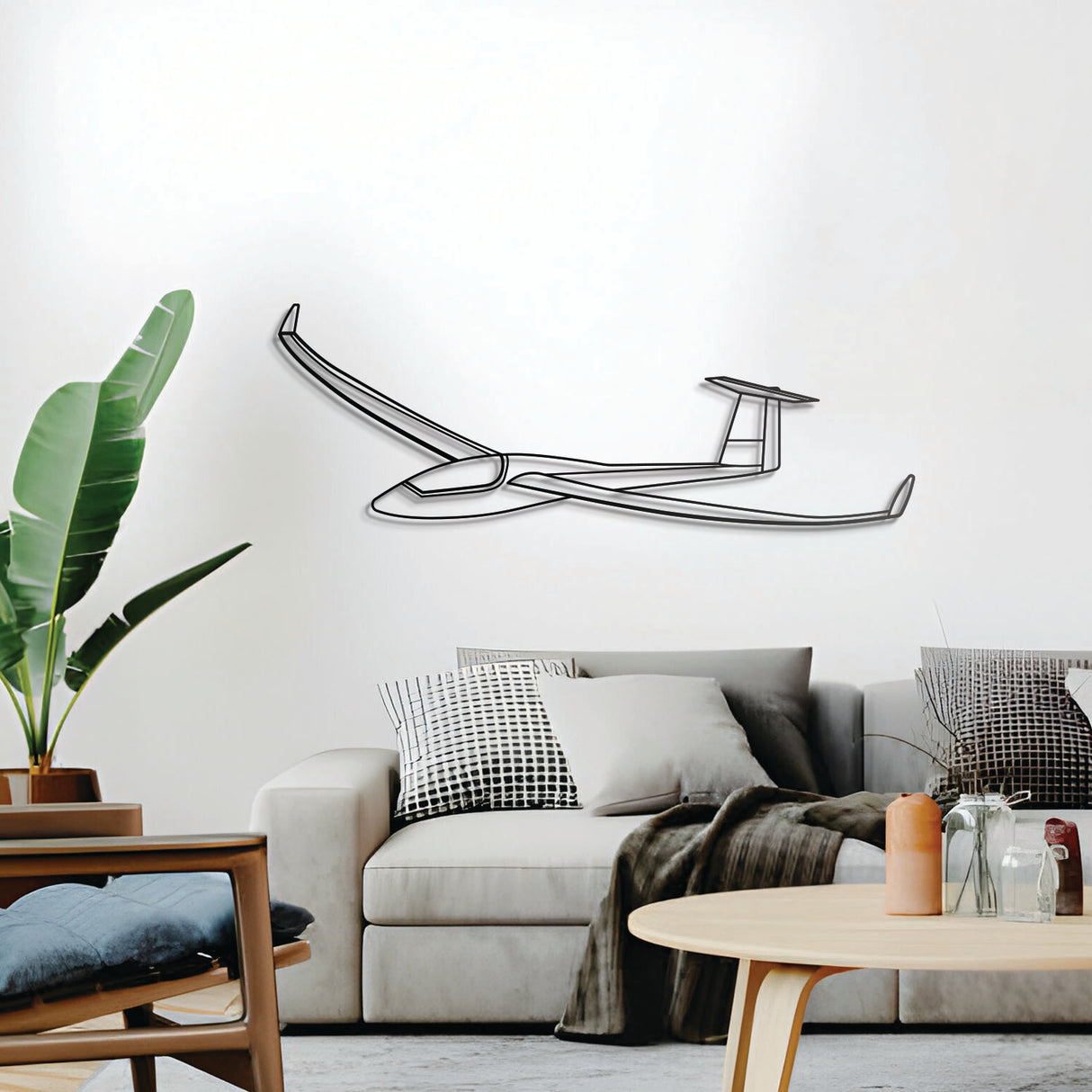 Ventus-2cxT metal aircraft wall décor, textured matte steel lifted 1 cm for sleek floating aviation design