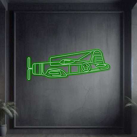 F‑4U Corsair neon wall art, vintage naval fighter décor perfect for hangars, offices, or modern living areas