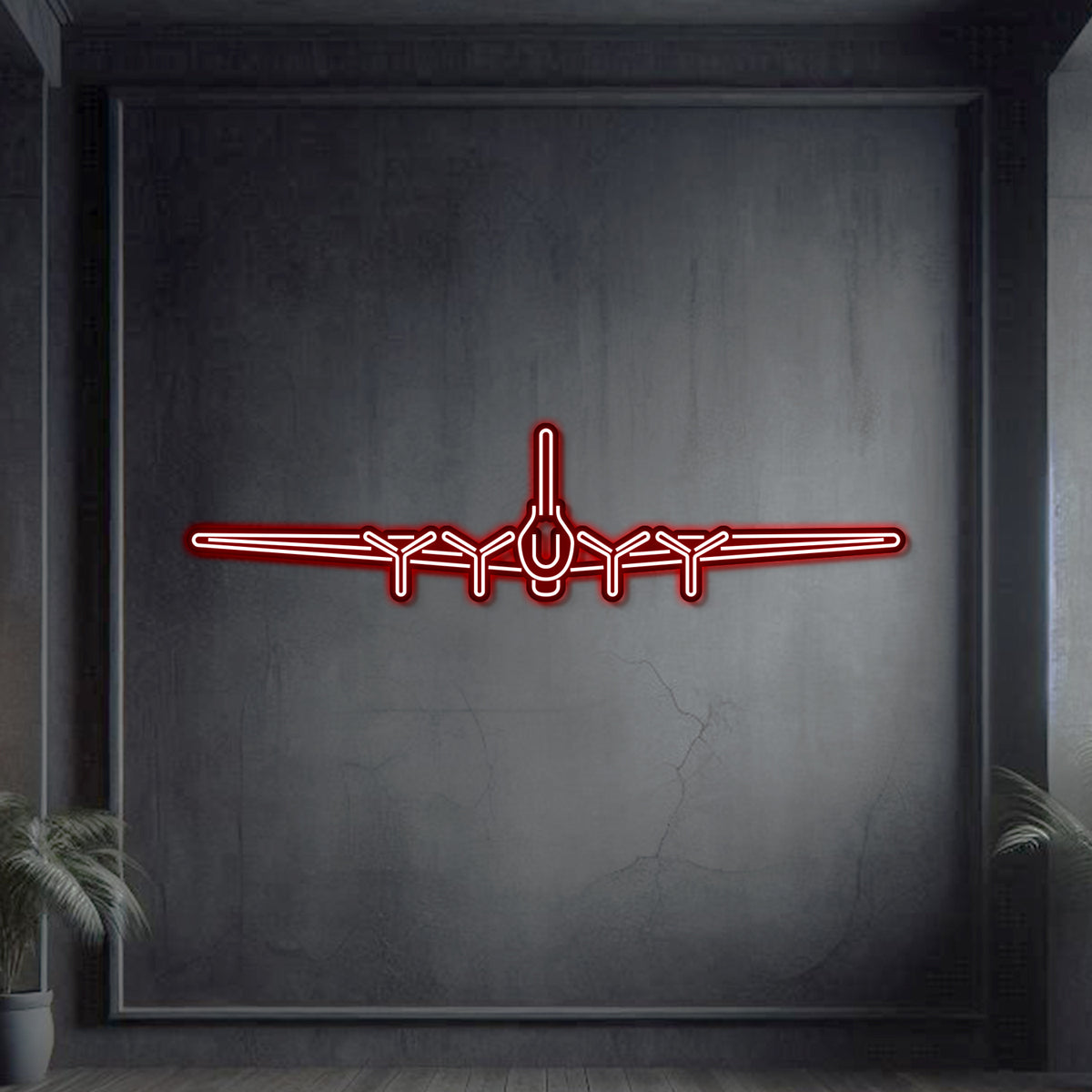 B‑17 neon wall art, rugged vintage aviation décor ideal for hangars, museums, or industrial‑style contemporary interiors